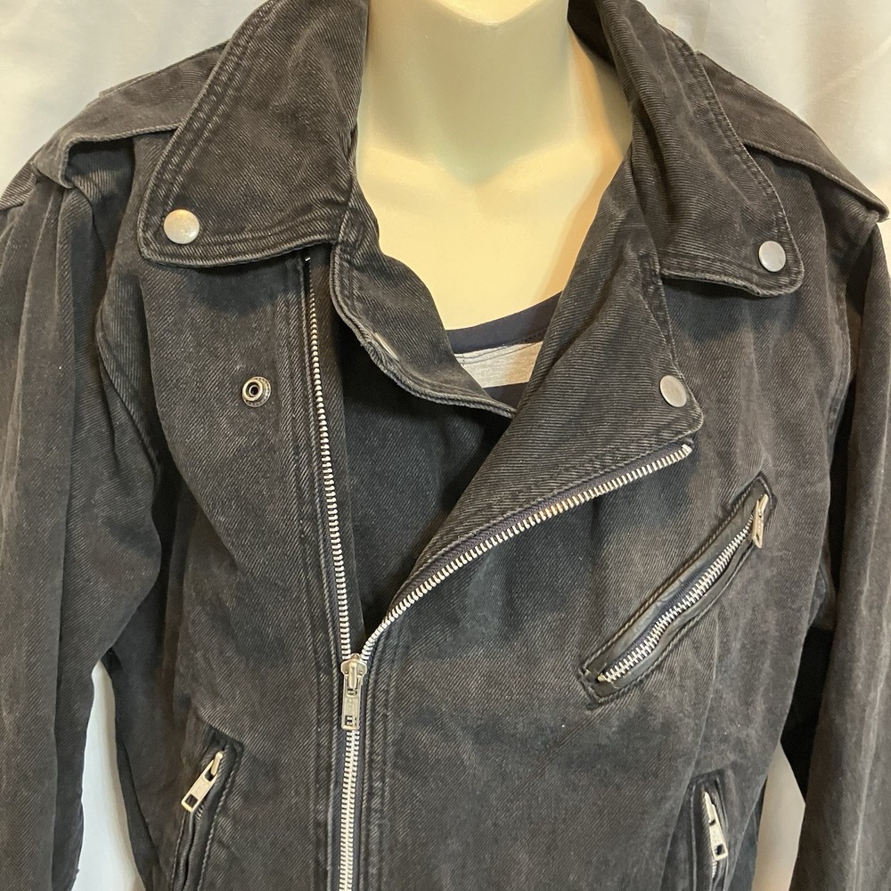 Harley Davidson Denim Moto Jacket‎ Black Fitted Full Zip Women's Size S